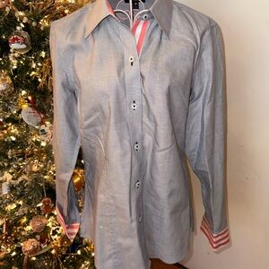 Foxcroft Gray Shirt with Pink Trim
